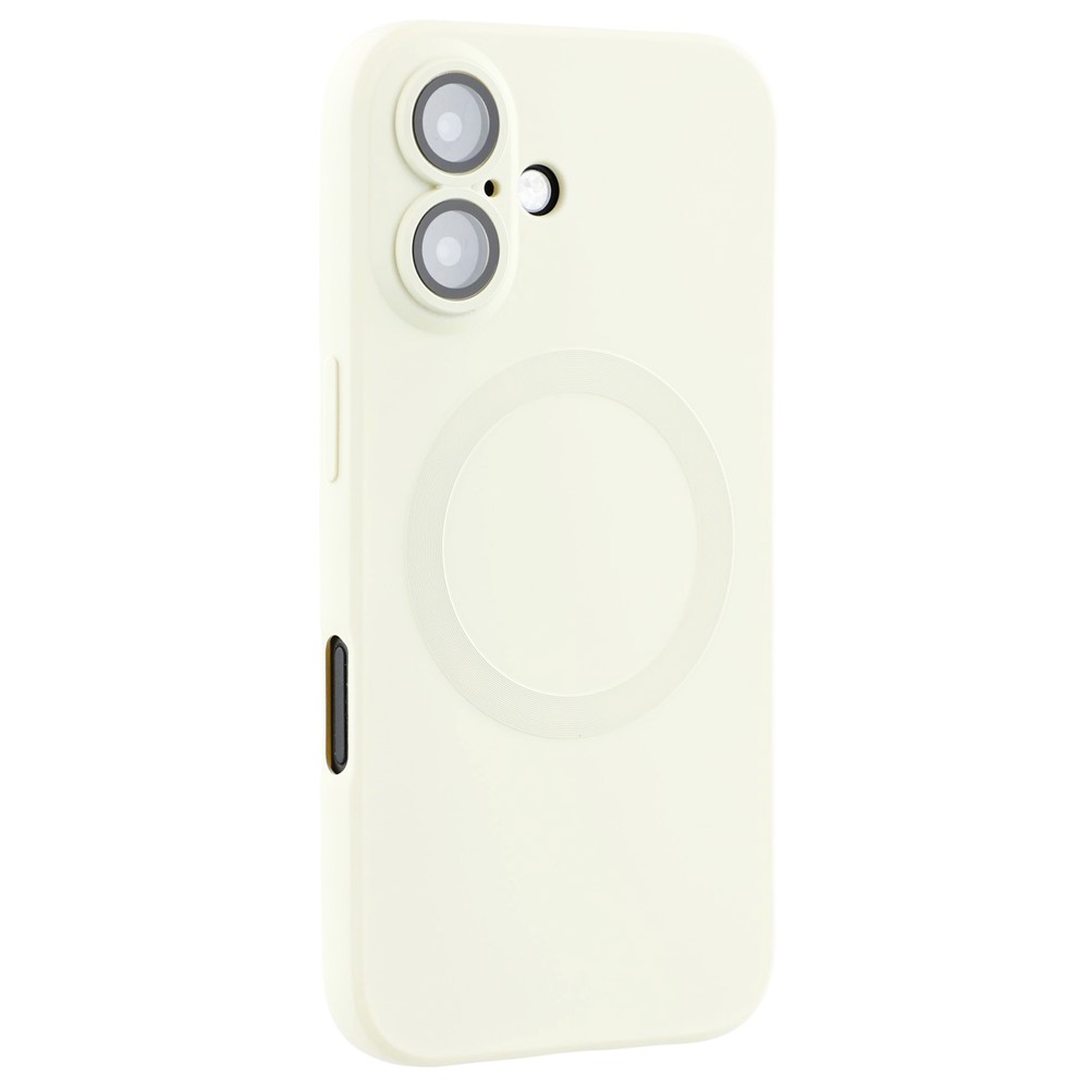 For iPhone 16 Plus Case Compatible with MagSafe Liquid Silicone Phone Cover with Tempered Glass Lens Protector - White