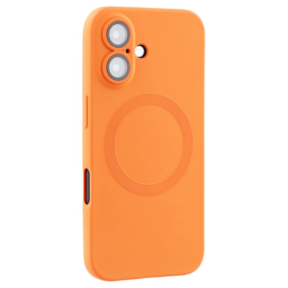 For iPhone 16 Plus Case Compatible with MagSafe Liquid Silicone Phone Cover with Tempered Glass Lens Protector - Orange