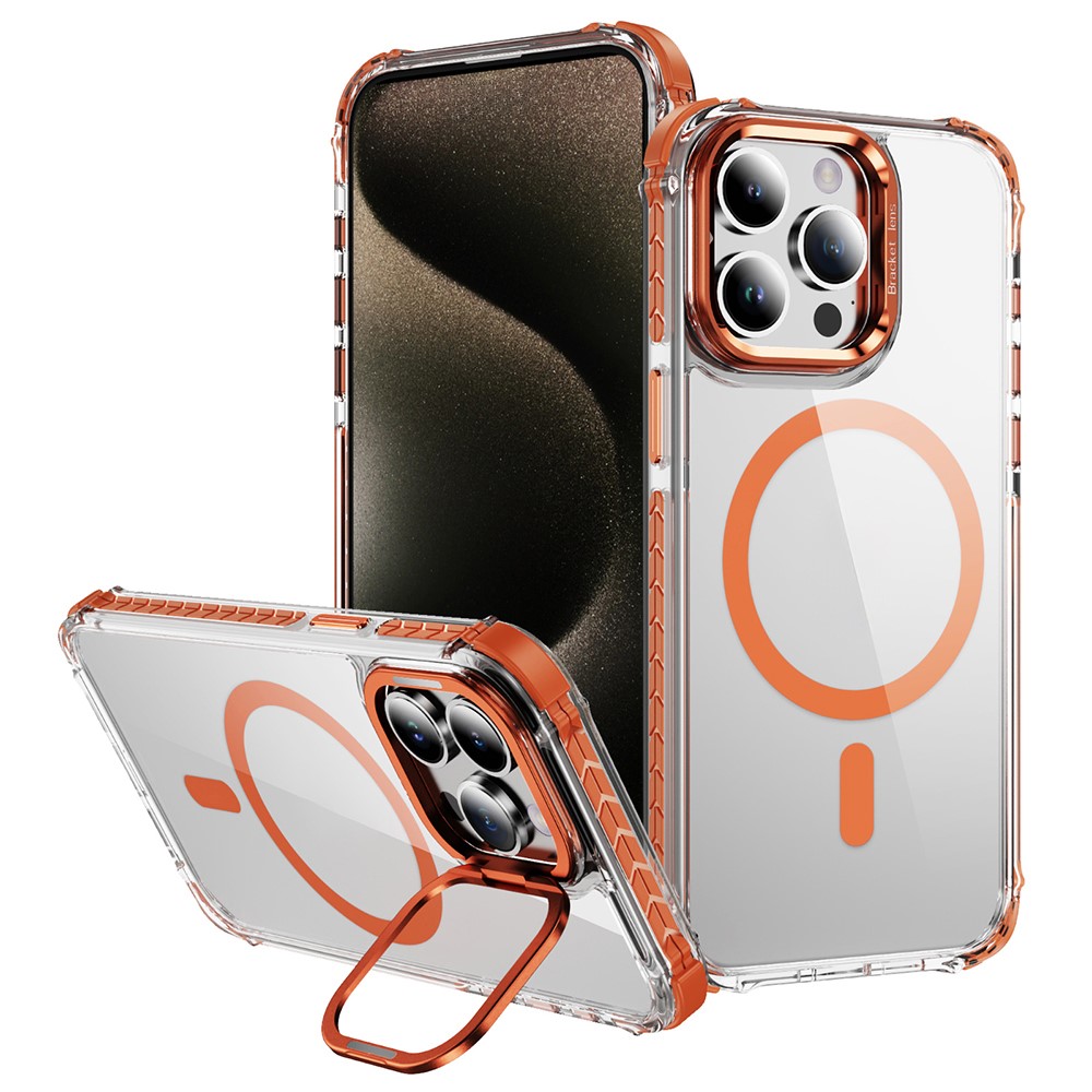 For iPhone 13 Pro Clear Phone Case with Lens Kickstand Cover Compatible with MagSafe - Orange