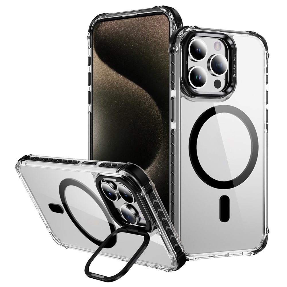 For iPhone 13 Pro Max Clear Phone Case with Lens Kickstand Cover Compatible with MagSafe - Black