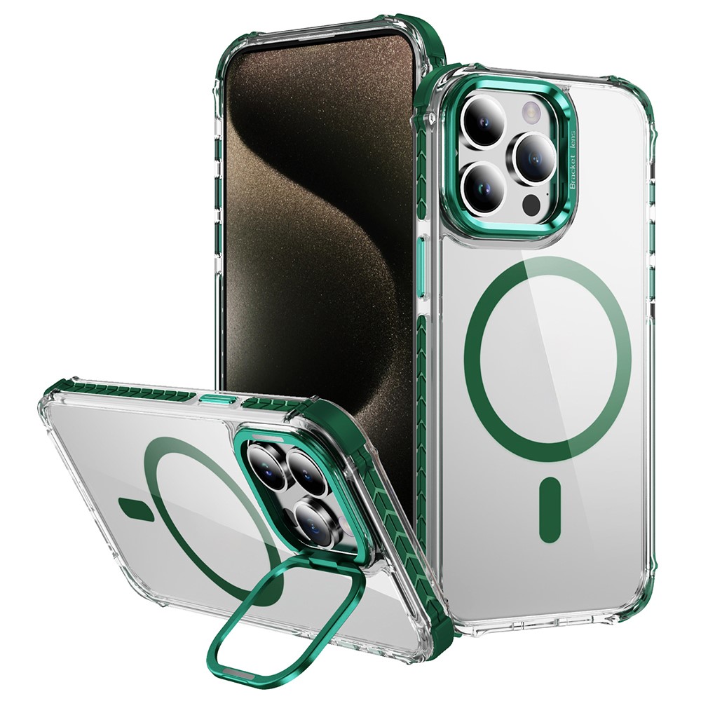 For iPhone 13 Pro Max Clear Phone Case with Lens Kickstand Cover Compatible with MagSafe - Green