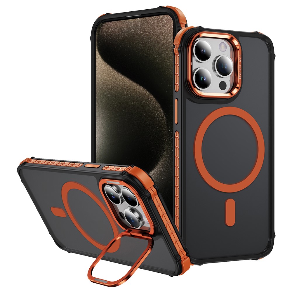For iPhone 13 Pro Max Case with Lens Kickstand Matte Phone Back Cover Compatible with MagSafe - Orange