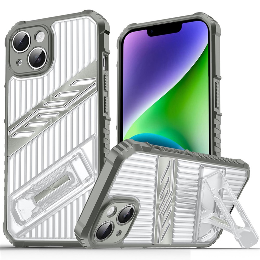 For iPhone 14 Case Folding Kickstand PC + TPU Anti Drop Phone Cover - Dark Grey