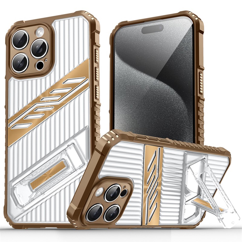 For iPhone 14 Pro Max Case Folding Kickstand PC + TPU Anti Drop Phone Cover - Desert Gold