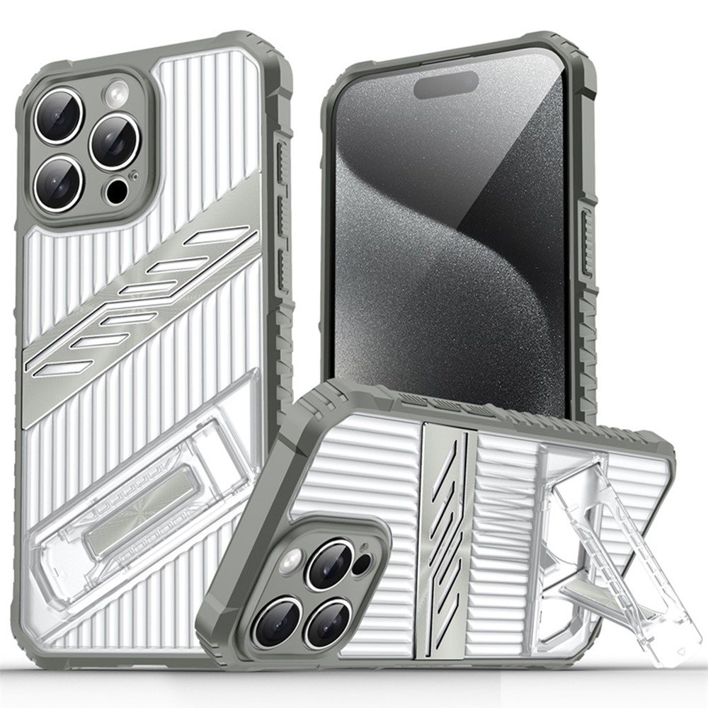 For iPhone 14 Pro Max Case Folding Kickstand PC + TPU Anti Drop Phone Cover - Dark Grey