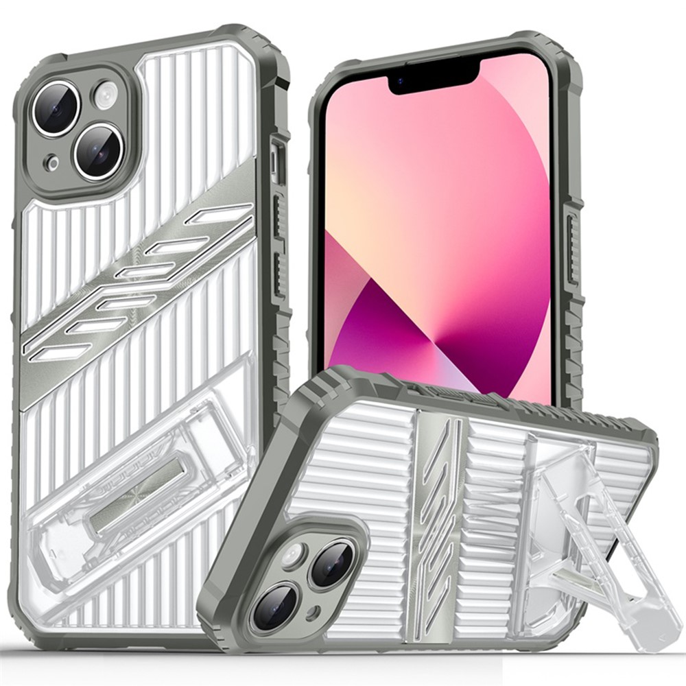 For iPhone 13 Case Folding Kickstand PC + TPU Anti Drop Phone Cover - Dark Grey