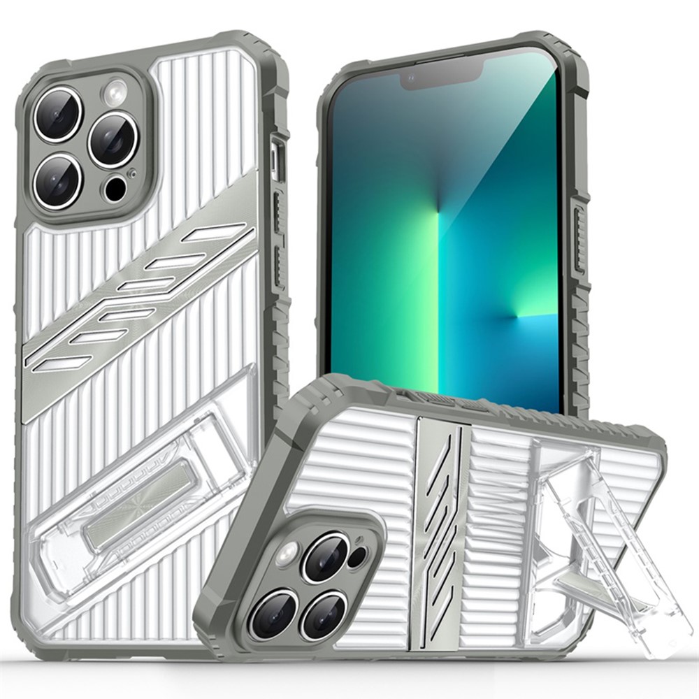 For iPhone 13 Pro Case Folding Kickstand PC + TPU Anti Drop Phone Cover - Dark Grey