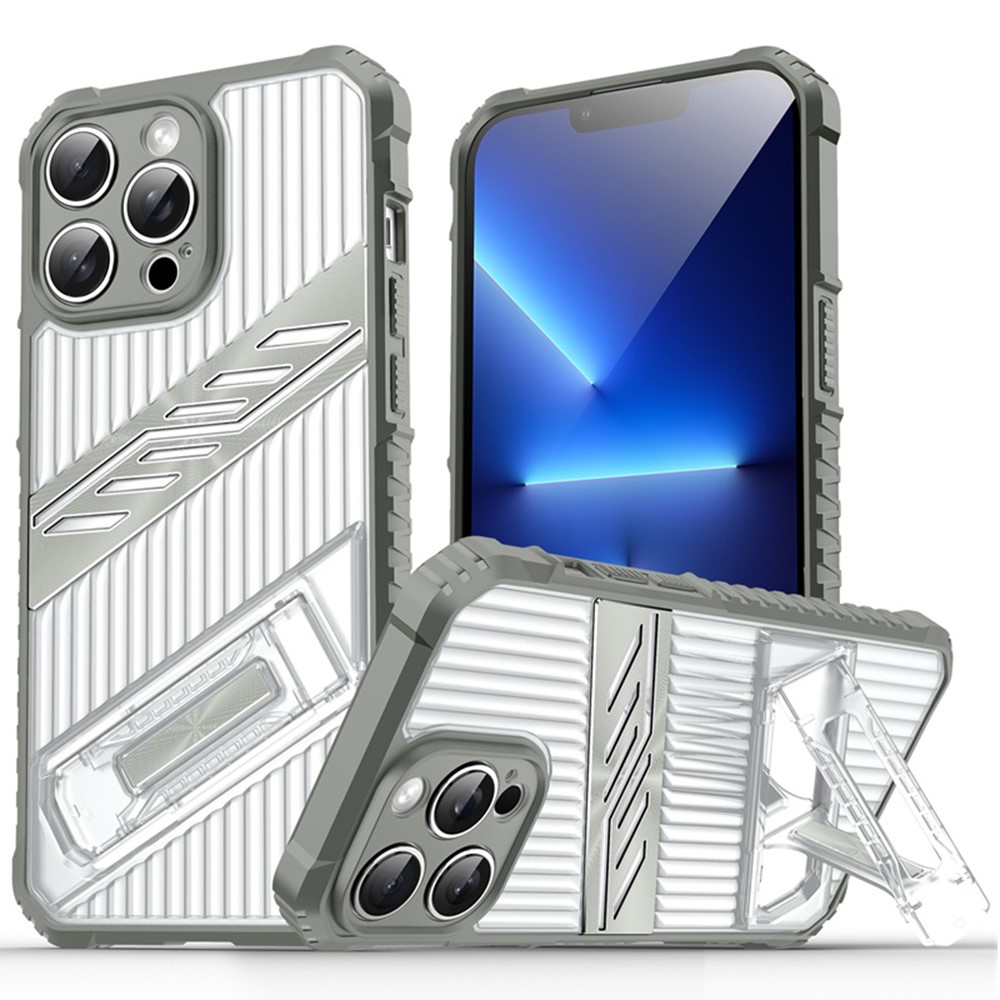 For iPhone 13 Pro Max Case Folding Kickstand PC + TPU Anti Drop Phone Cover - Dark Grey