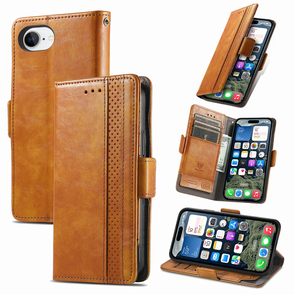 For iPhone 16e Phone Cases CASENEO PU Leather Cover Stand with RFID Blocking Wallet - Khaki