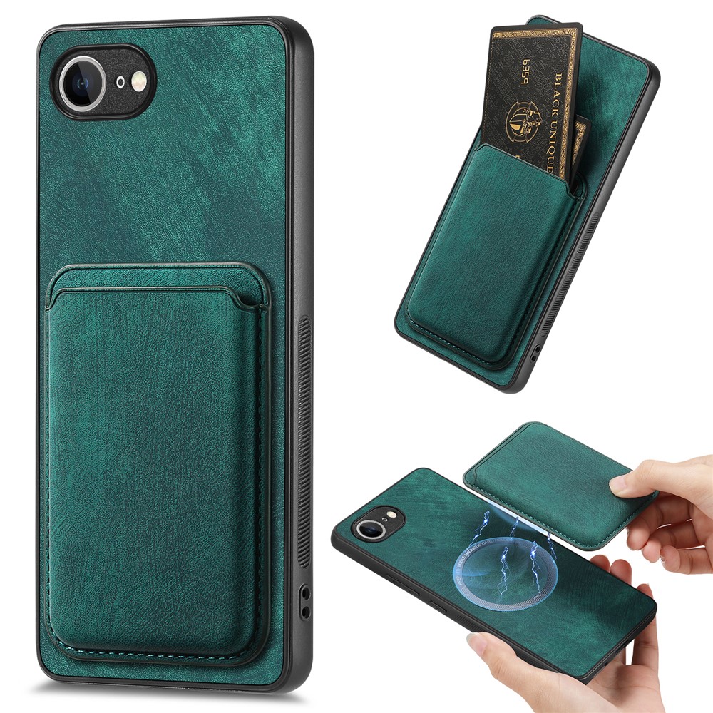 For iPhone 16e Case Compatible with MagSafe Leather Back Cover with Detachable Card Holder - Green