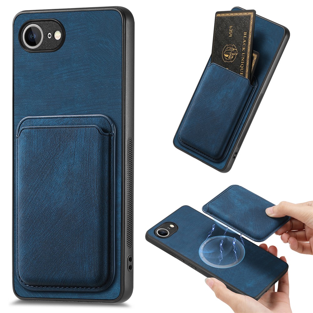 For iPhone 16e Case Compatible with MagSafe Leather Back Cover with Detachable Card Holder - Blue