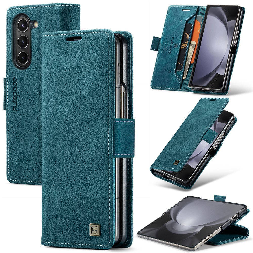AUTSPACE For Samsung Galaxy Z Fold5 5G Wallet Case  A01 Leather Stand Cover with RFID Blocking Card Holder - Blue