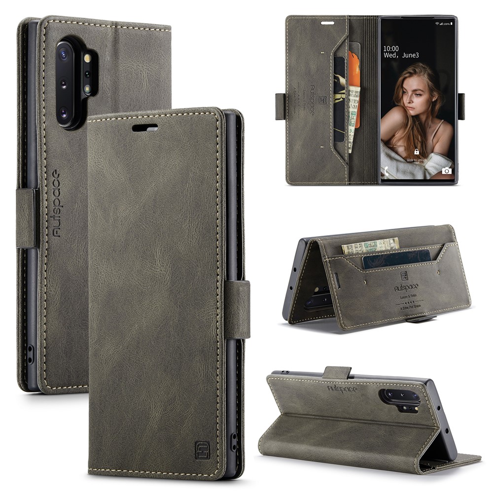 AUTSPACE For Samsung Galaxy Note 10 Plus 4G Wallet Case  A01 Leather Stand Cover with RFID Blocking Card Holder - Coffee