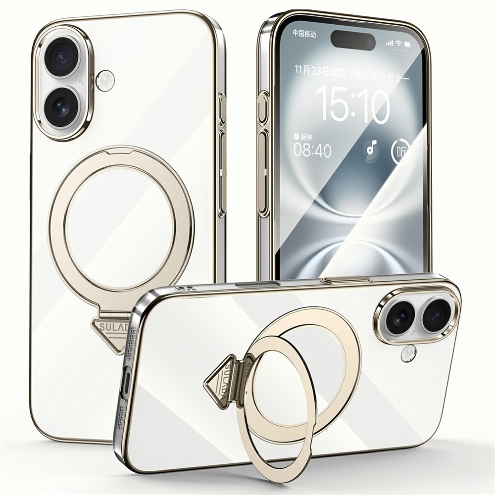 SULADA For iPhone 16 Plus Case Compatible with MagSafe Kickstand Clear PC Phone Cover - Titanium Grey