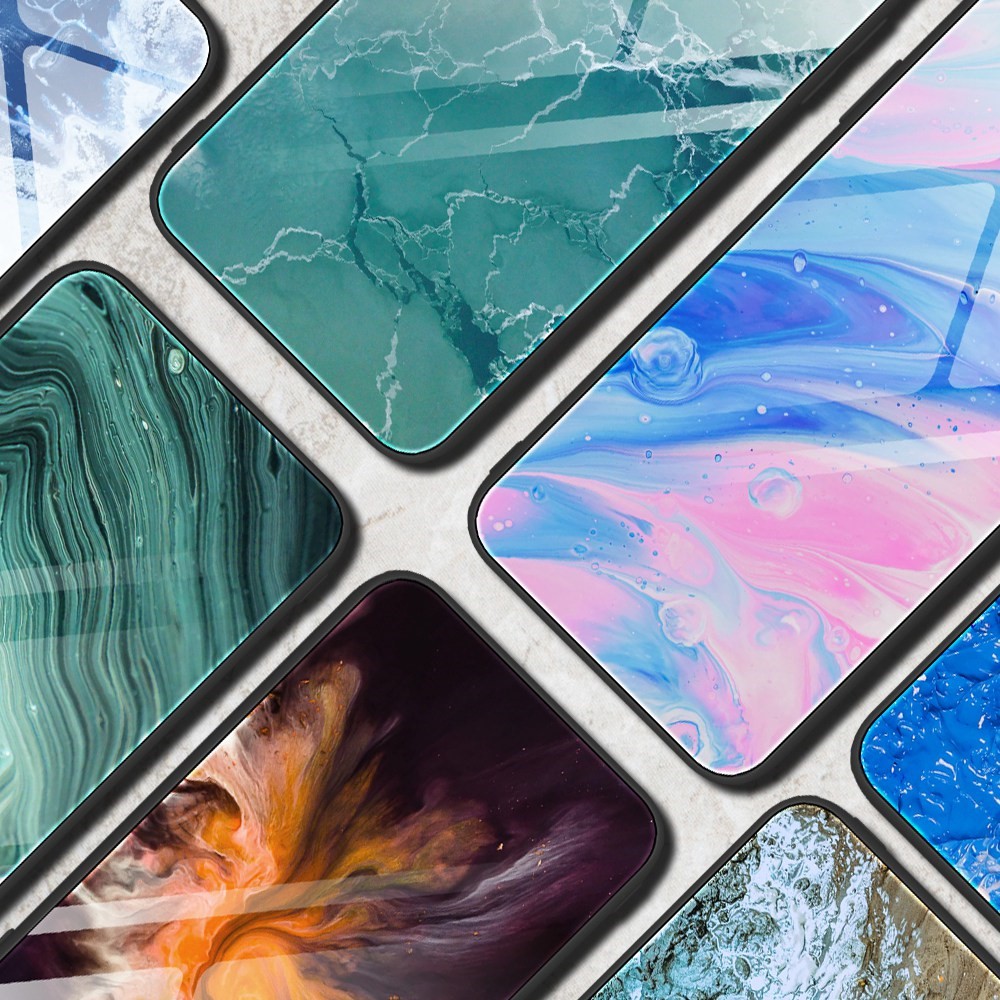 For Huawei Mate 50 4G Marble Pattern Printing Tempered Glass Phone Case Soft TPU Bumper Design Anti-Scratch Protective Cover - DL01-10
