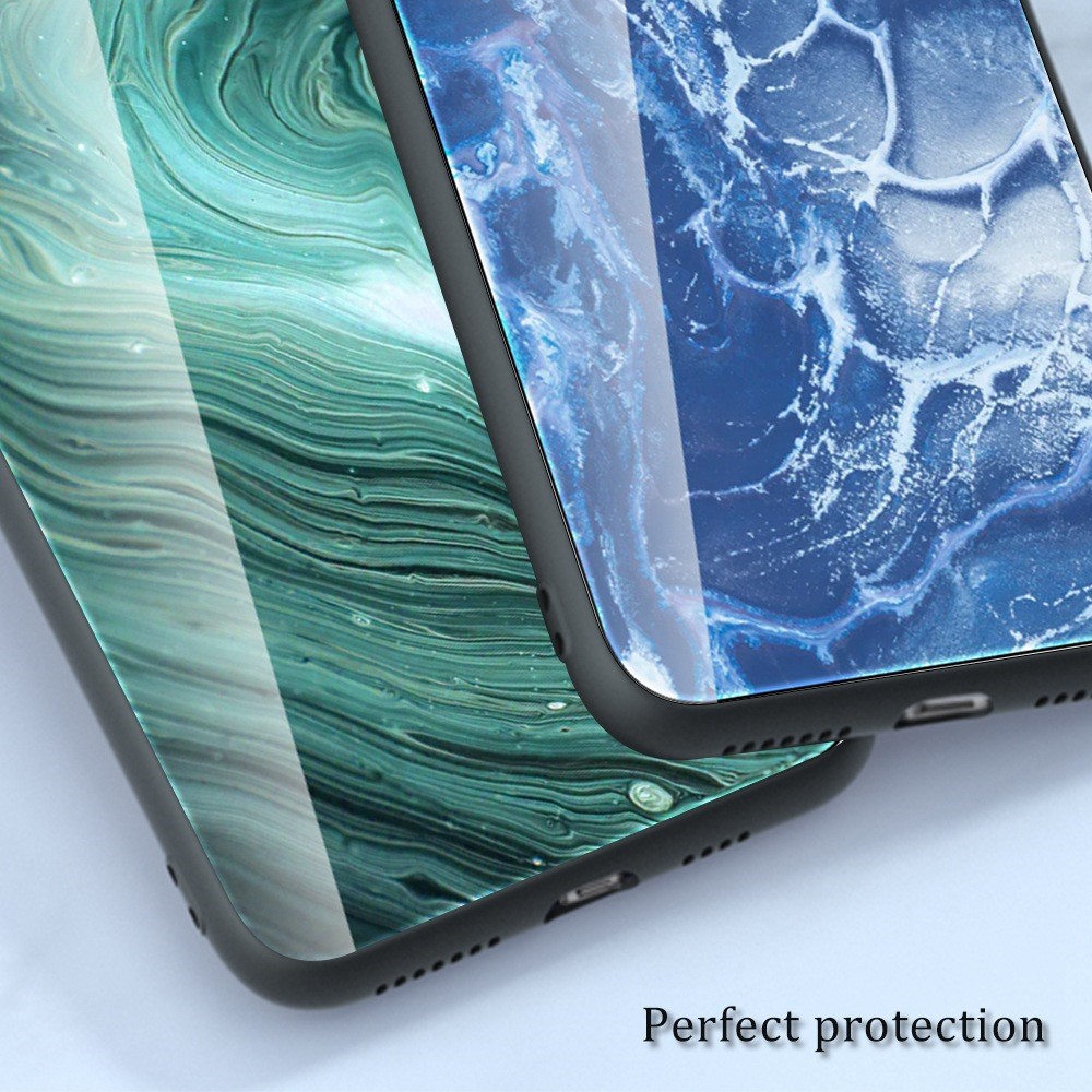 For Huawei Mate 50 4G Marble Pattern Printing Tempered Glass Phone Case Soft TPU Bumper Design Anti-Scratch Protective Cover - DL01-6
