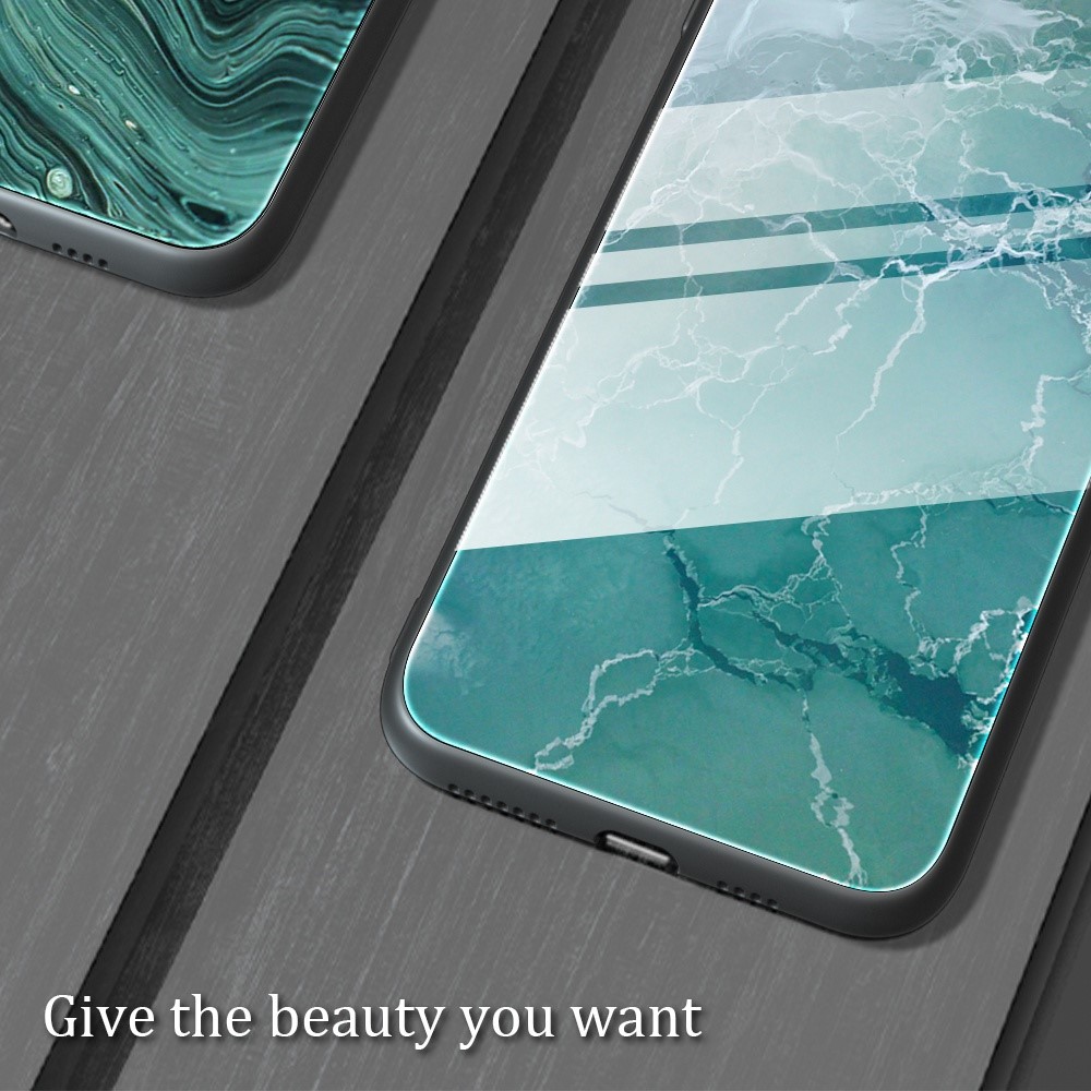 For Huawei Mate 50 4G Marble Pattern Printing Tempered Glass Phone Case Soft TPU Bumper Design Anti-Scratch Protective Cover - DL01-7