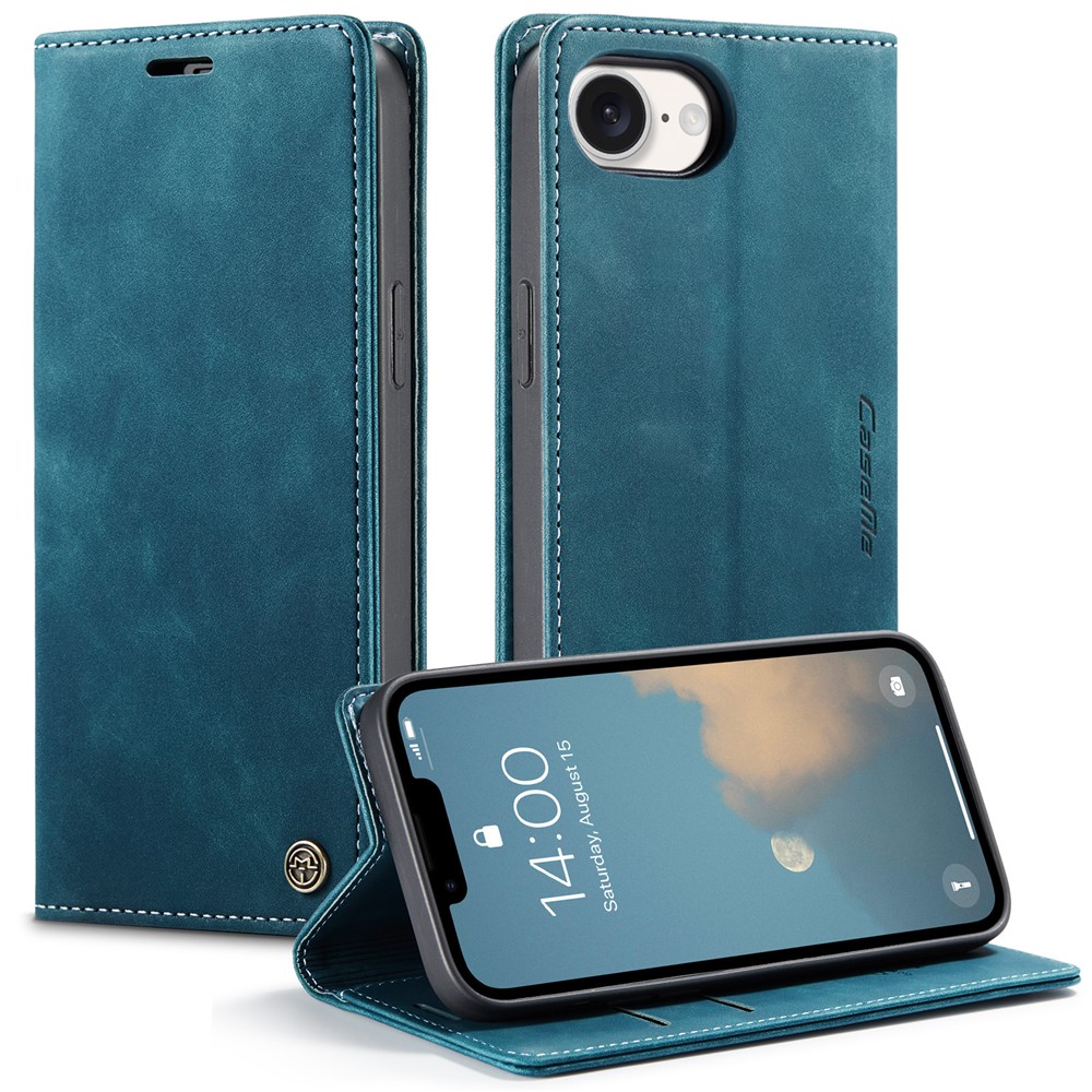 For iPhone 16e Wallet Case CASEME 013 Series PU Leather Phone Cover Stand - Blue