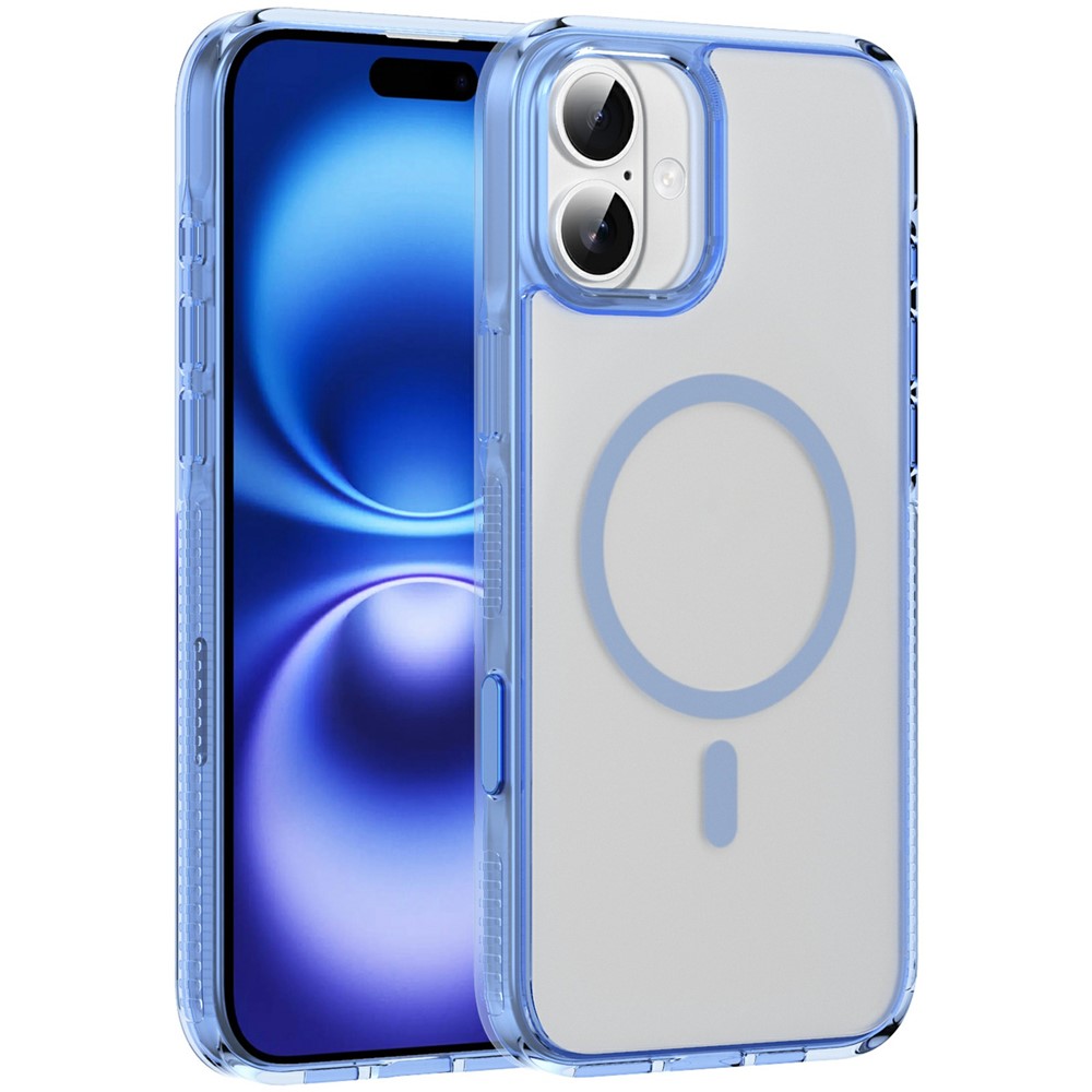 For iPhone 16 Plus Case with Camera Touch Control Button PC + TPU Phone Cover Compatible with MagSafe - Transparent Blue