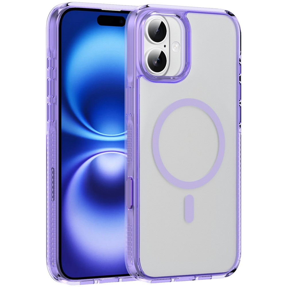 For iPhone 16 Plus Case with Camera Touch Control Button PC + TPU Phone Cover Compatible with MagSafe - Transparent Purple