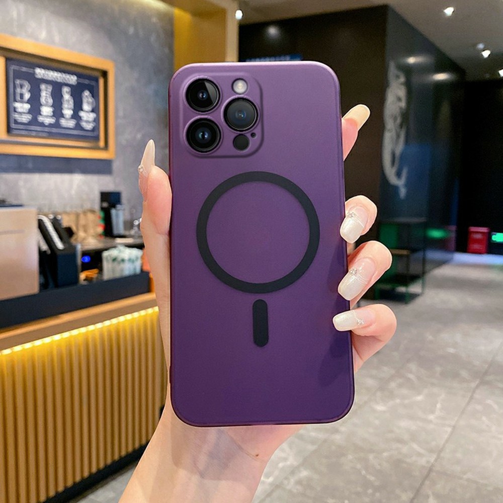 For iPhone 15 Pro Max Magnetic Case Compatible with MagSafe Frosted PC Phone Cover with Camera Lens Protector - Transparent Purple