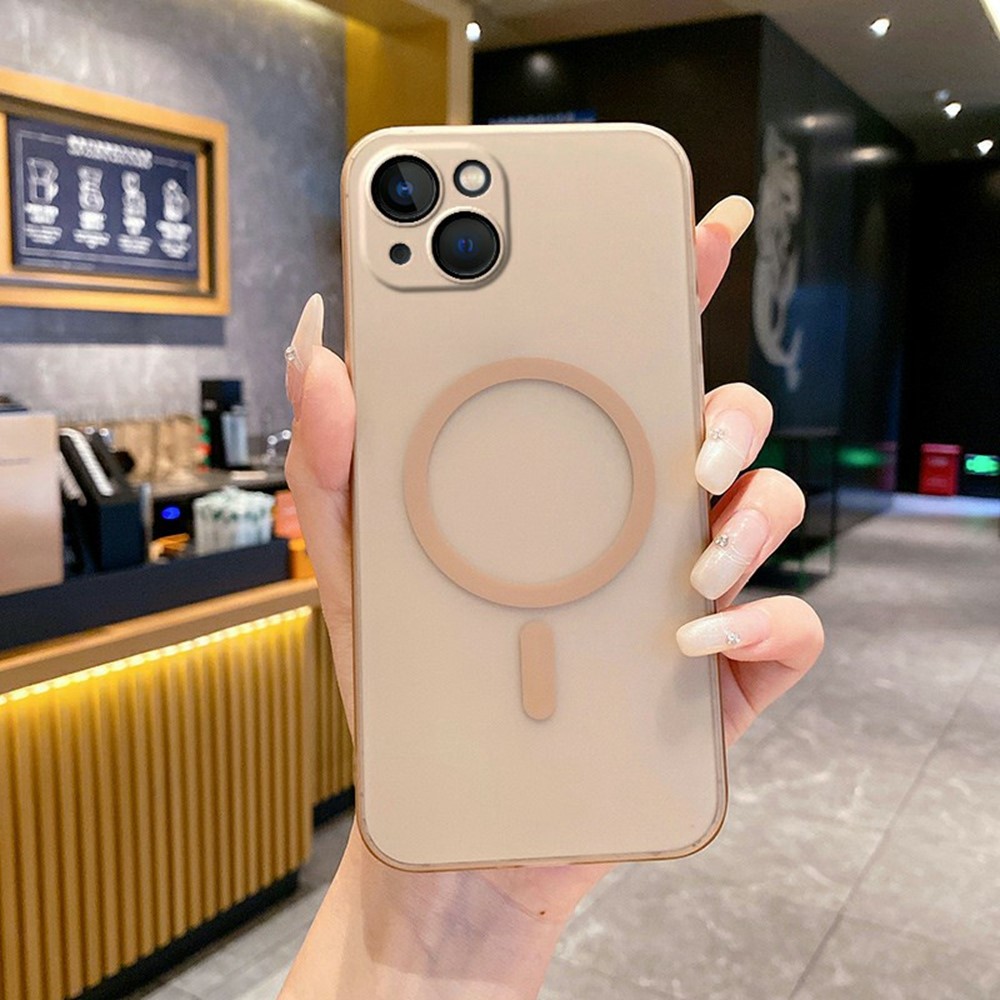 For iPhone 15 Magnetic Case Compatible with MagSafe Frosted PC Phone Cover with Camera Lens Protector - Desert Gold