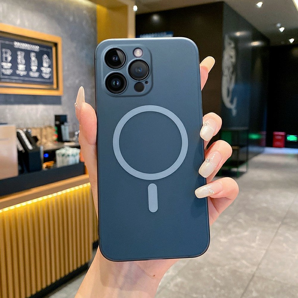 For iPhone 14 Pro Max Magnetic Case Compatible with MagSafe Frosted PC Phone Cover with Camera Lens Protector - Titanium Grey