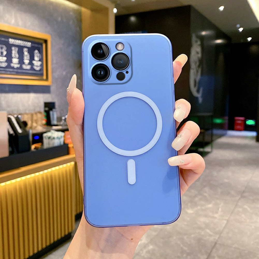For iPhone 14 Pro Max Magnetic Case Compatible with MagSafe Frosted PC Phone Cover with Camera Lens Protector - Blue