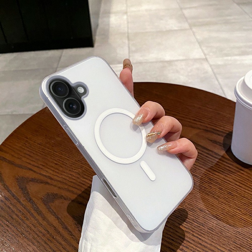 For iPhone 16 Plus Magnetic Case Compatible with MagSafe Frosted PC Phone Cover - Transparent White