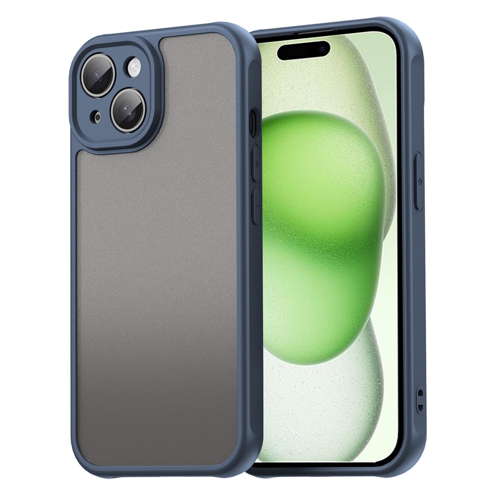 For iPhone 15 Case Drop Proof Airbags Frosted Translucent PC + TPU Phone Back Cover - Blue