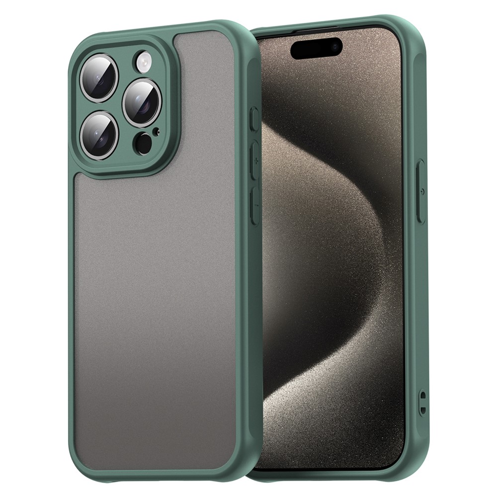 For iPhone 15 Pro Max Case Drop Proof Airbags Frosted Translucent PC + TPU Phone Back Cover - Green
