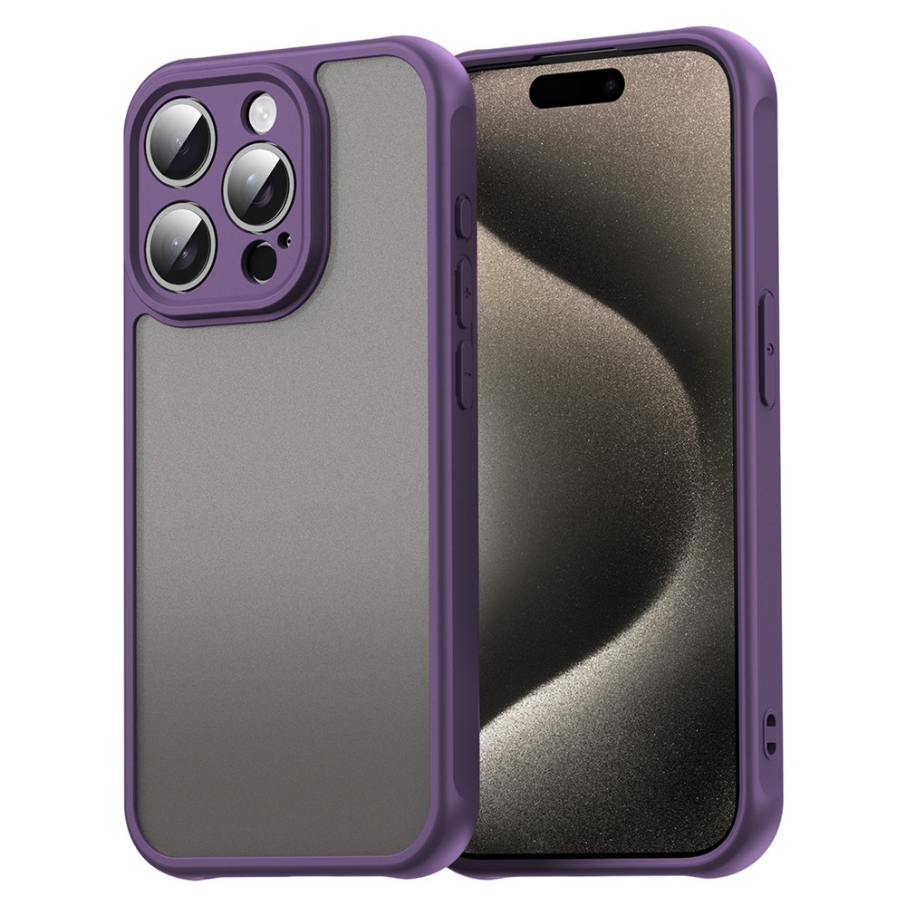 For iPhone 15 Pro Max Case Drop Proof Airbags Frosted Translucent PC + TPU Phone Back Cover - Purple