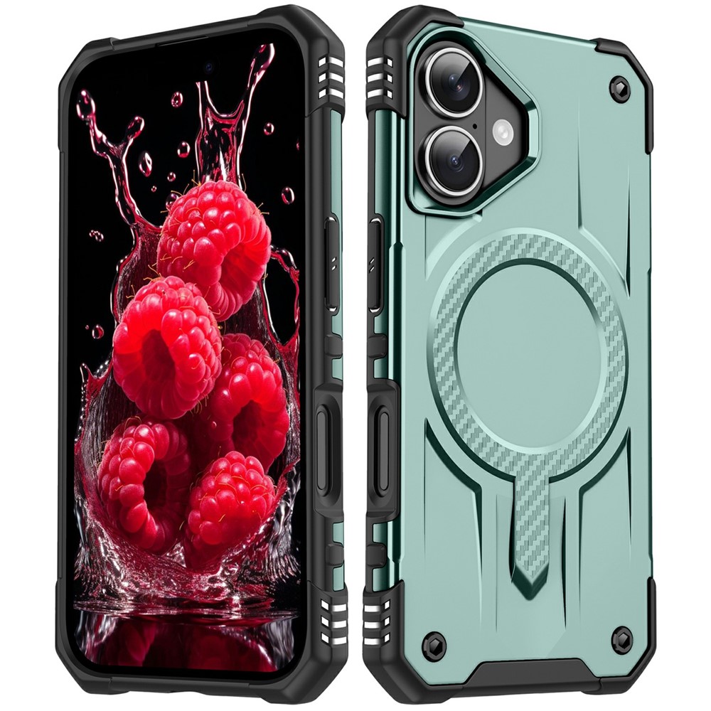 For iPhone 16 Plus Case Compatible with MagSafe Four Corner Airbags PC + TPU Phone Cover - Midnight Green