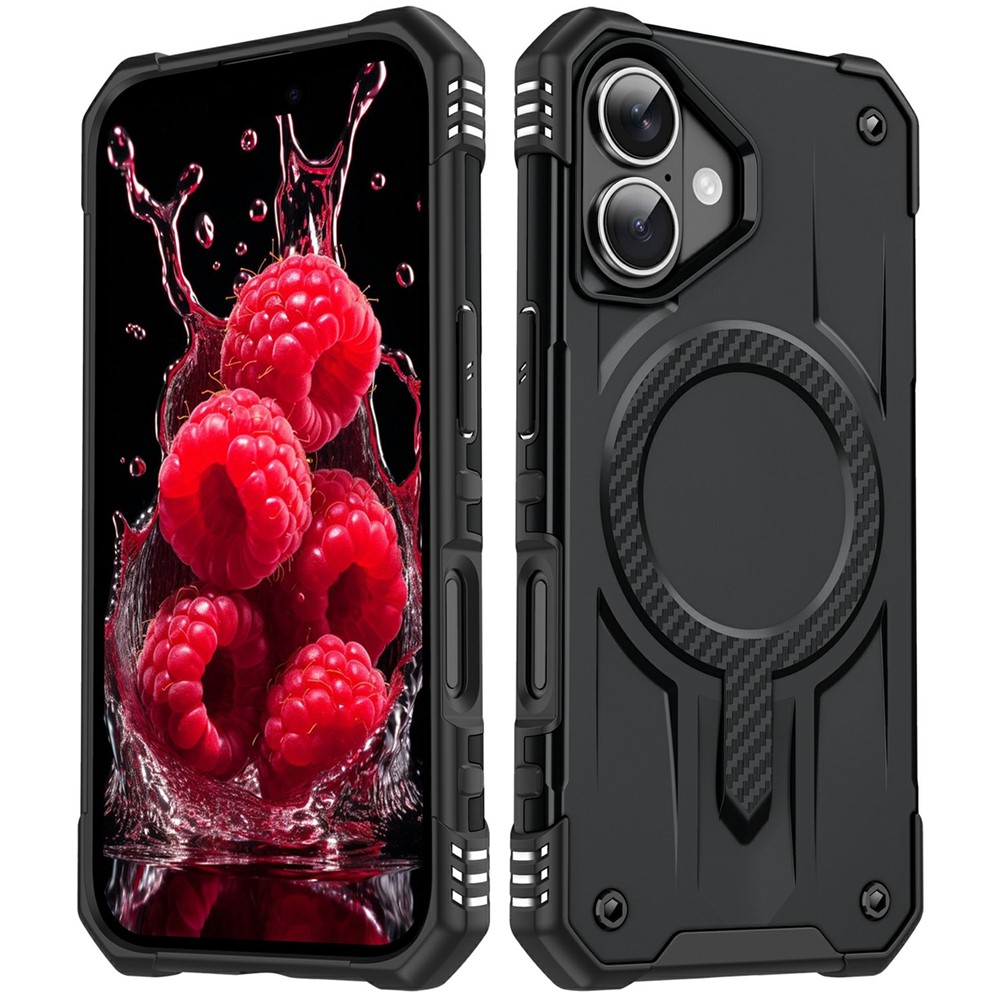For iPhone 16 Plus Case Compatible with MagSafe Four Corner Airbags PC + TPU Phone Cover - Black