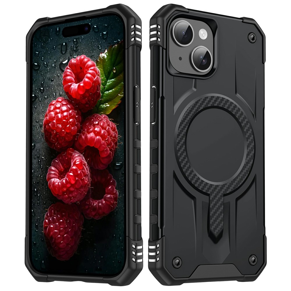 For iPhone 15 Case Compatible with MagSafe Four Corner Airbags PC + TPU Phone Cover - Black