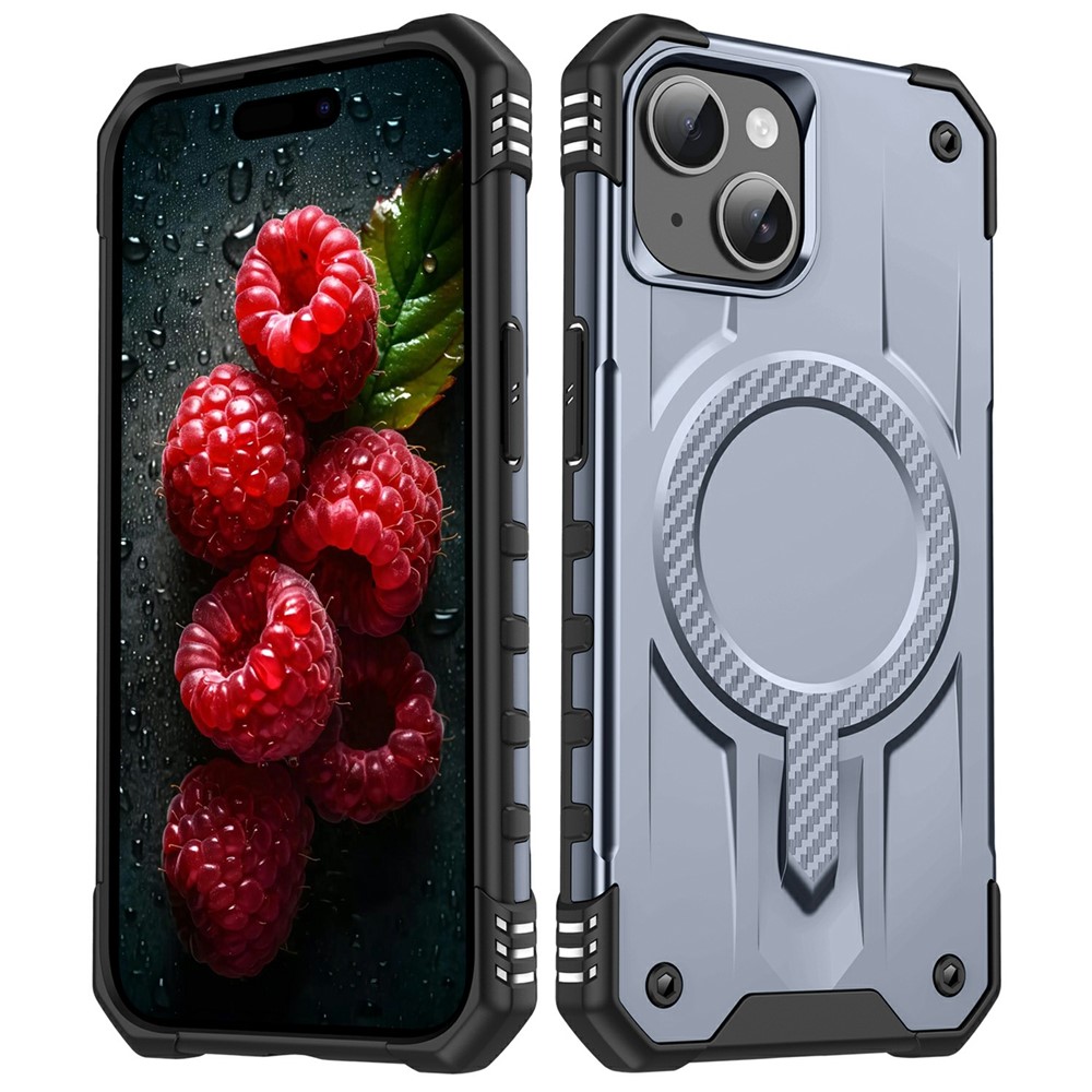 For iPhone 15 Case Compatible with MagSafe Four Corner Airbags PC + TPU Phone Cover - Grey