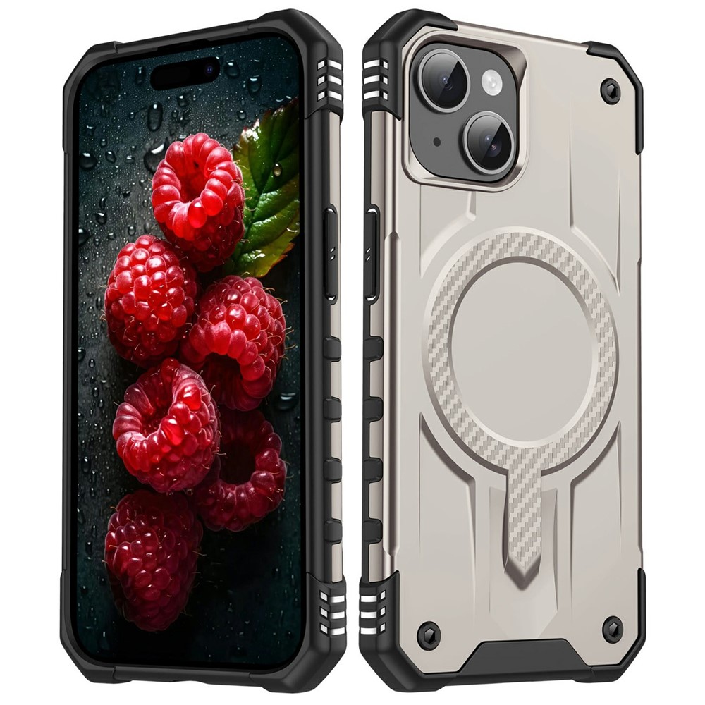 For iPhone 15 Case Compatible with MagSafe Four Corner Airbags PC + TPU Phone Cover - Gold