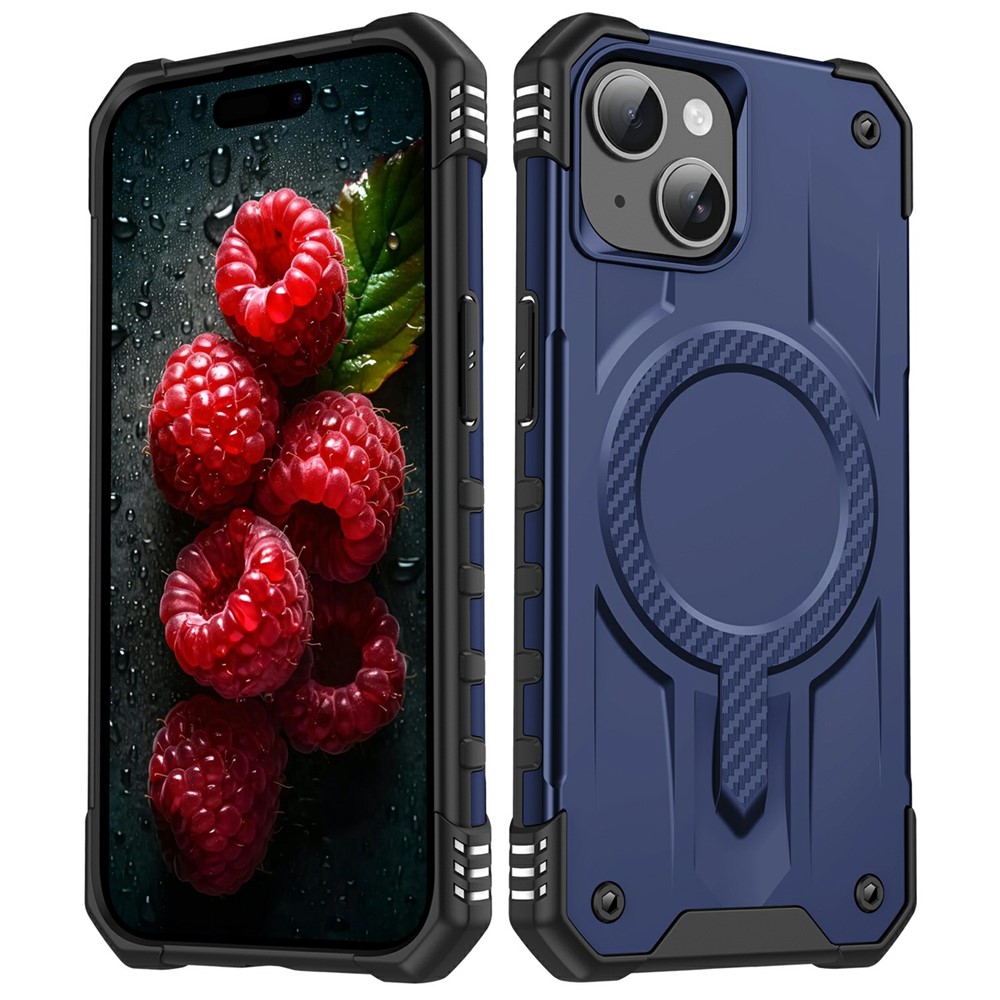 For iPhone 15 Case Compatible with MagSafe Four Corner Airbags PC + TPU Phone Cover - Blue