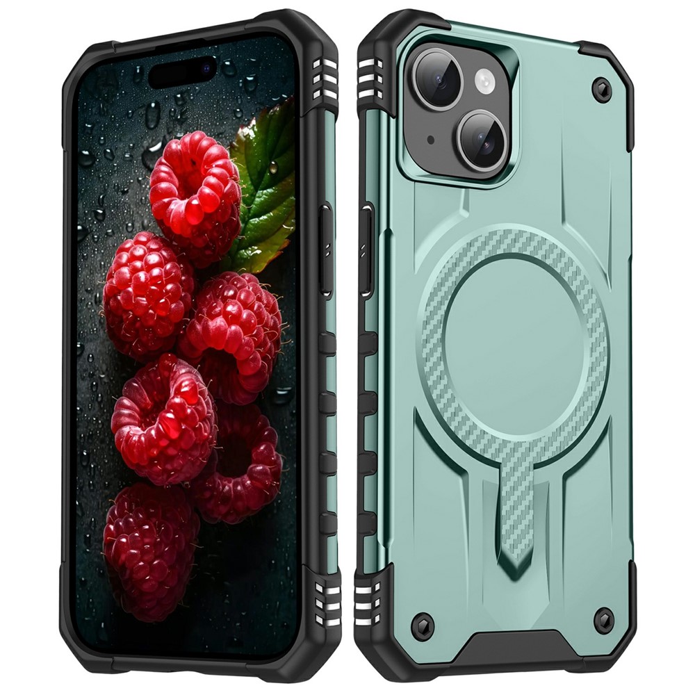 For iPhone 14 Case Compatible with MagSafe Four Corner Airbags PC + TPU Phone Cover - Midnight Green