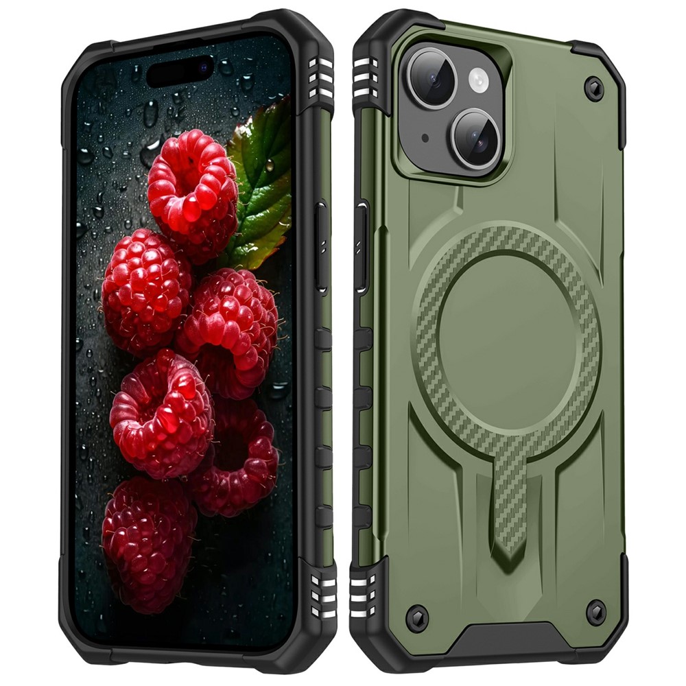 For iPhone 14 Case Compatible with MagSafe Four Corner Airbags PC + TPU Phone Cover - Army Green