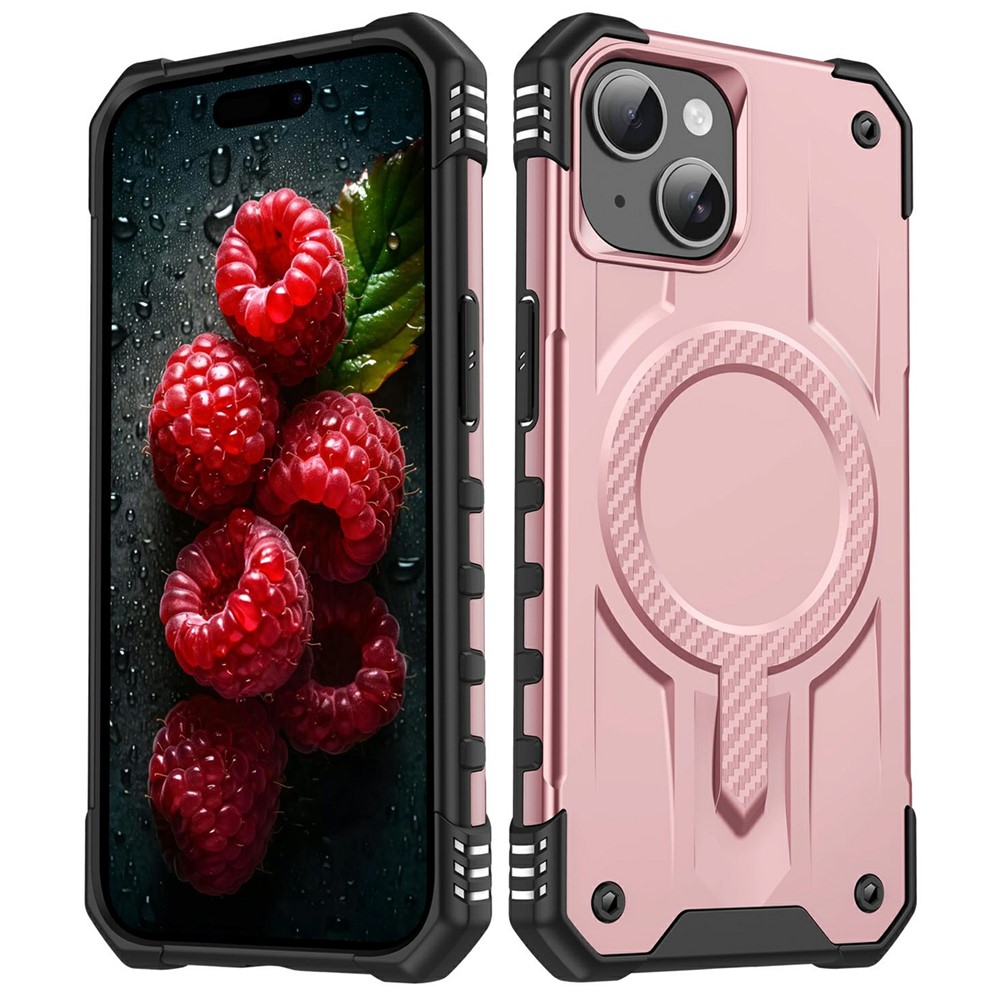 For iPhone 14 Case Compatible with MagSafe Four Corner Airbags PC + TPU Phone Cover - Rose Gold