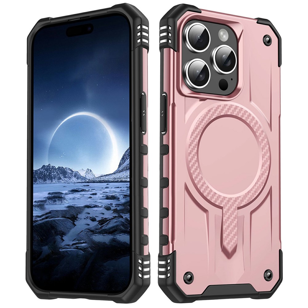 For iPhone 14 Pro Case Compatible with MagSafe Four Corner Airbags PC + TPU Phone Cover - Rose Gold
