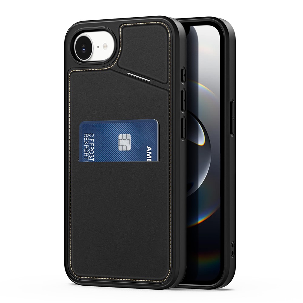 For iPhone 16e Magnetic Case DUX DUCIS Rafi II Series Leather Back Cover with RFID Blocking Card Slots - Black