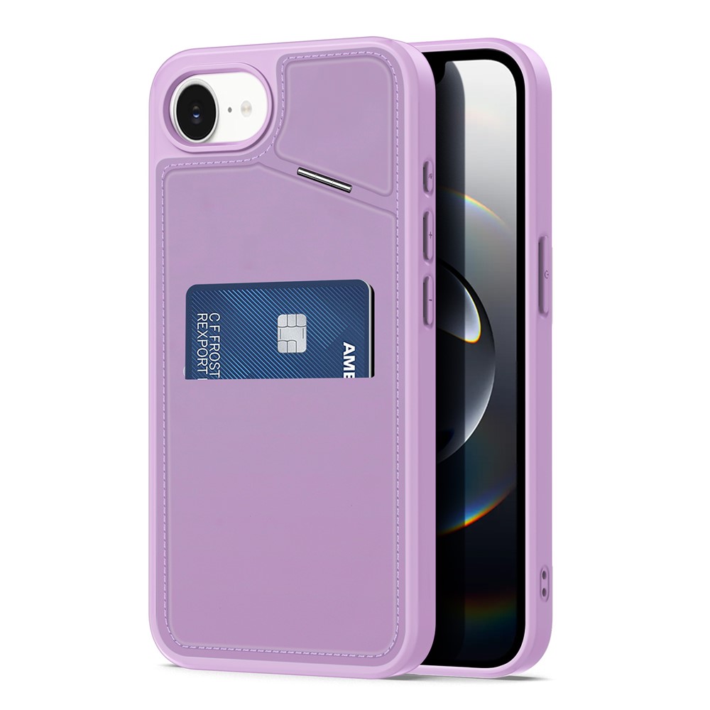 For iPhone 16e Magnetic Case DUX DUCIS Rafi II Series Leather Back Cover with RFID Blocking Card Slots - Purple Pink