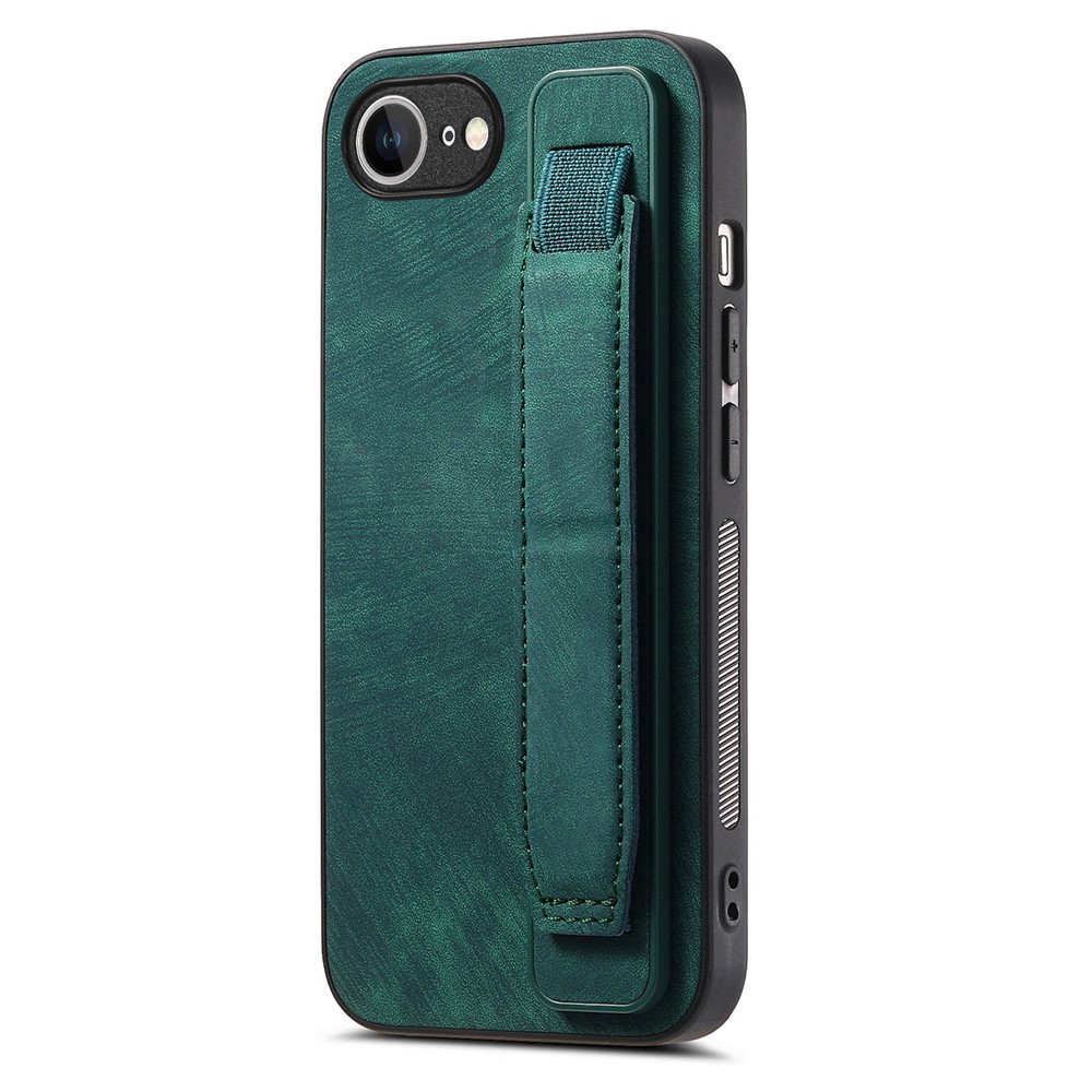 For iPhone 16e Case with Wristband Kickstand Leather + TPU Phone Cover - Green