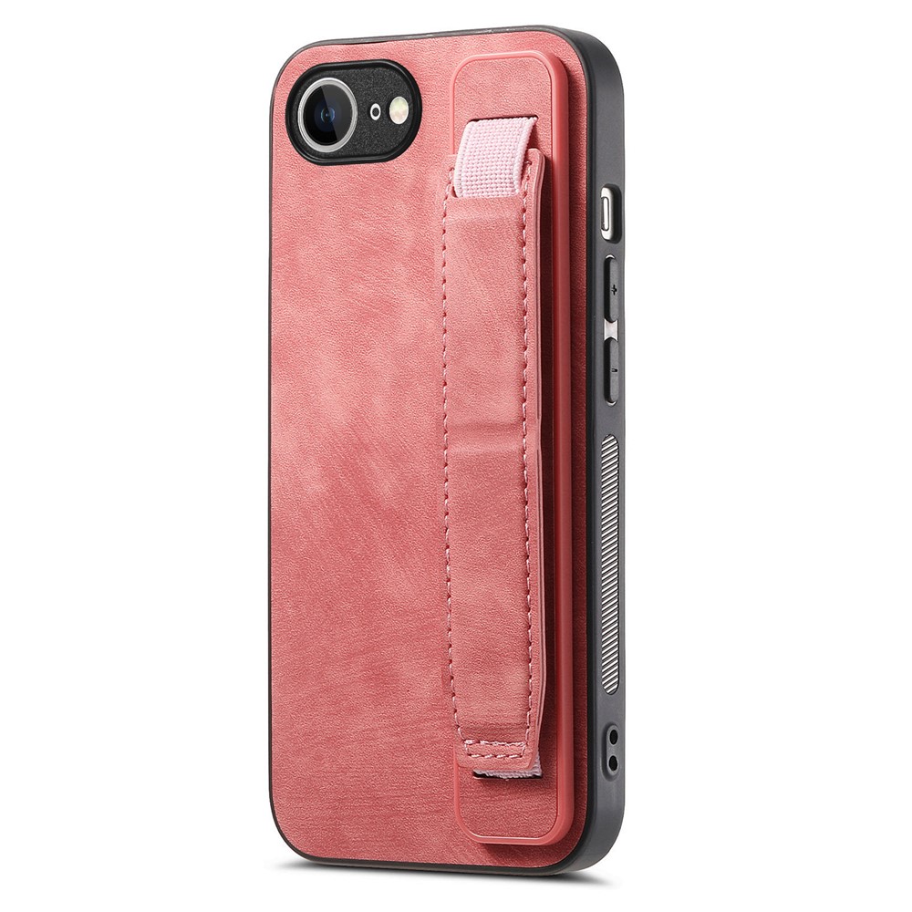 For iPhone 16e Case with Wristband Kickstand Leather + TPU Phone Cover - Pink