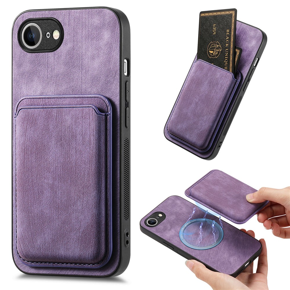 For iPhone 16e Case Compatible with MagSafe Leather Back Cover with Detachable Card Holder - Purple