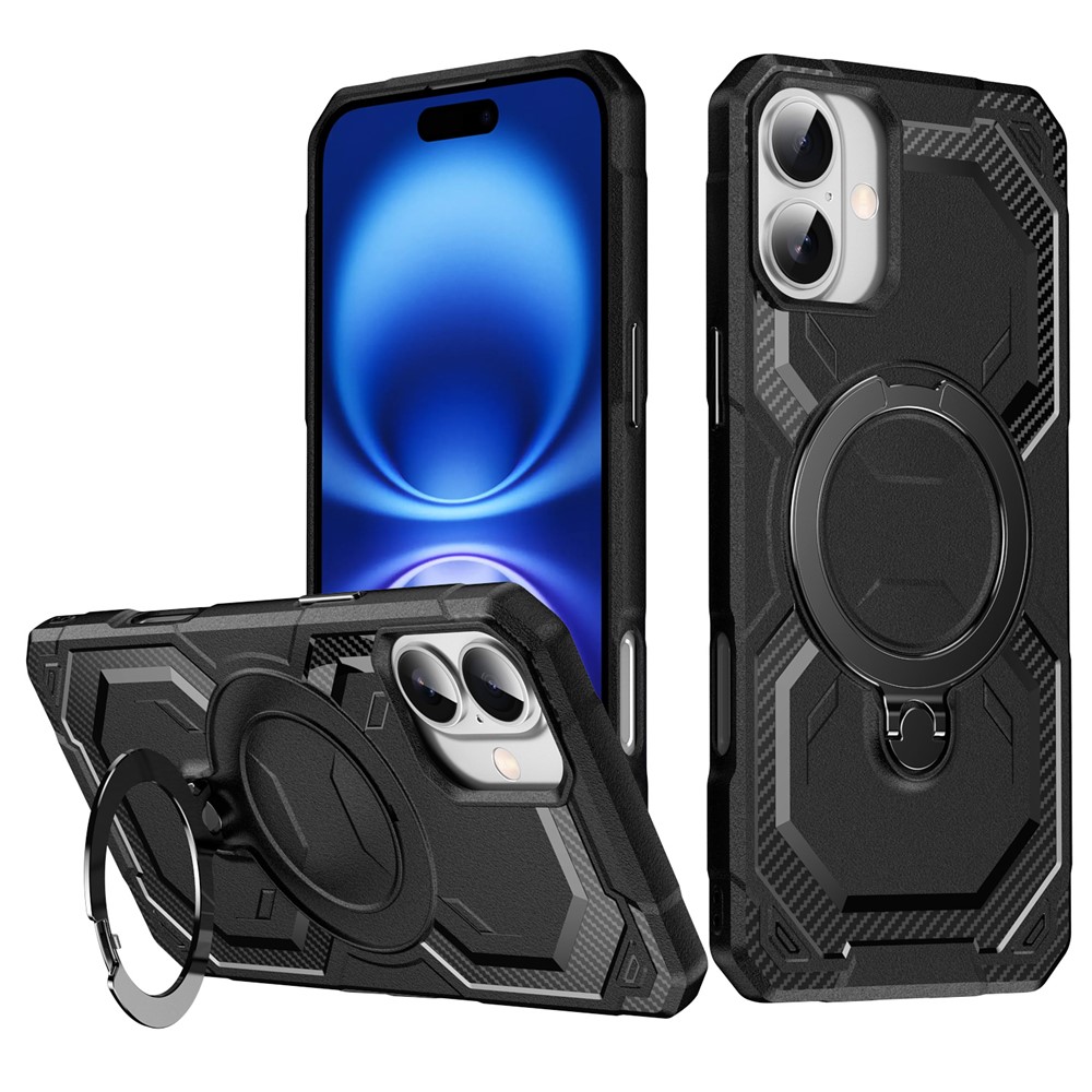For iPhone 16 Plus Case Compatible with MagSafe Kickstand TPU + PC Phone Cover - Black