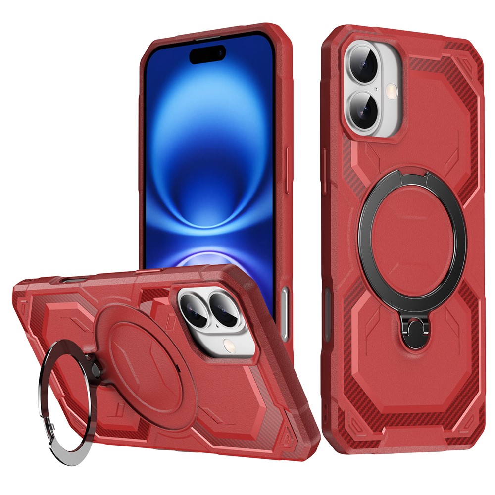 For iPhone 16 Plus Case Compatible with MagSafe Kickstand TPU + PC Phone Cover - Red