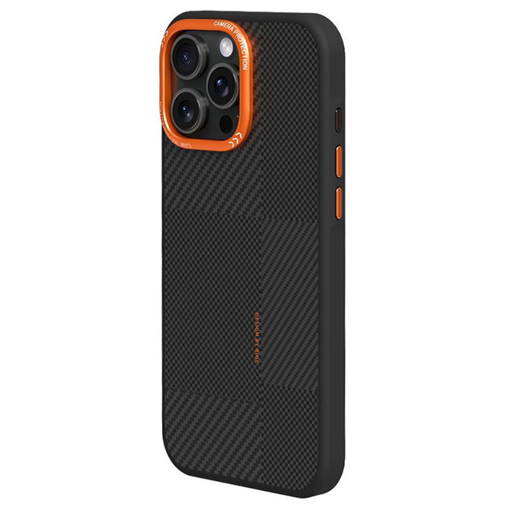 For iPhone 15 Pro Max Case Textured TPU PC Phone Back Cover Anti Fingerprint Shockproof - Orange
